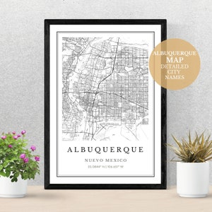 Albuquerque Stadt Karte, digitaler JPG Download für Geschenk für Ihre Familie und Freunde, Kartendruck für Ihr Zuhause oder Ihre Büroräume.
