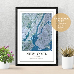 Mapa de la ciudad de Nueva York, descarga digital JPG para regalar a sus familiares y amigos, impresión de mapas para su hogar o cualquier espacio de oficina.