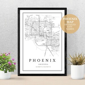 Phoenix City Karte, digitaler PDF-Download für Geschenk für Familie und Freunde, Kartendruck für Ihr Zuhause oder Ihr Büro.
