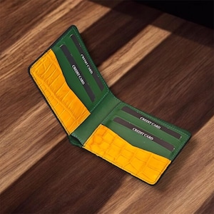 Vatertagsgeschenk, Alligator Leder Brieftasche Herren, Bifold Brieftasche, handgefertigte minimalistische Brieftasche, Karte Brieftasche, Geschenk für sie, kompakte Brieftasche,