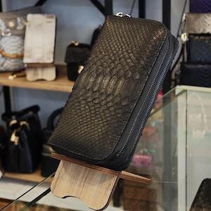 Cartera de piel de pitón para mujer, Cartera grande de piel, Cartera con cremallera, Cartera de mujer, Cartera hecha a mano, Cartera con doble cremallera,