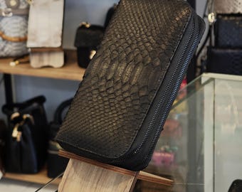 Python Leather wallet women, Large leather wallet, Ziparound wallet,Women Wallet, Handmade Wallet, double zippers Wallet,