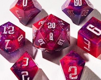 Epoxitärningar för Dungeons and Dragons | Handgjorda hartstärningsset för DnD | Neon TTRPG Sharp Edge-tärningar | RPG-tärningsgåva
