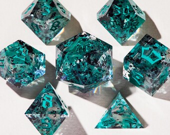 Handmade Epoxy Resin Dice Set, Necromancer’s Oath, Elder Kingdom, Arcane Spectrum
