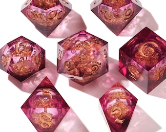 Handmade Liquid Core DnD Dice Set, RPG Dice Collection, Epoxy Resin Liquid Dice Set - Poisoned Peony, Fae Treasury