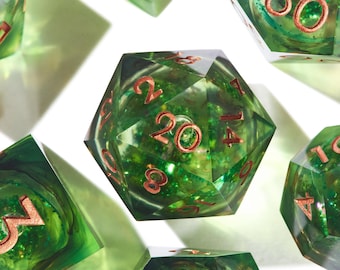 Liquid Core DnD Dice Set,  Druid Elixir Liquid Core Dice Set, Handmade Epoxy Resin, D&D Dice