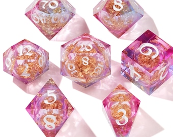 Liquid Core DnD Dice Set, RPG Dice Collection, Handmade Epoxy Resin Liquid Dice Set - Fae Treasury, Poisoned Peony