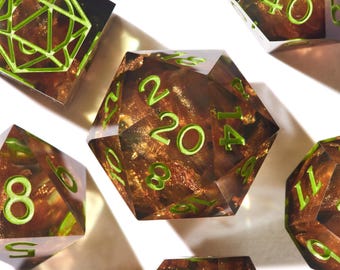 Ancient Dice Set for DND | Handmade Sharp Edge Resin Dice Dungeons & Dragons | Acid Bloom, Moonshae Isles, Forest Spirit