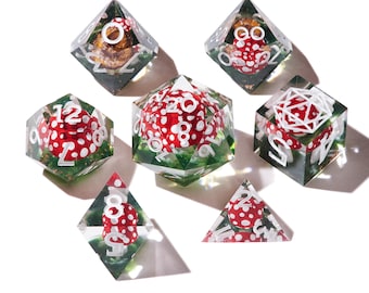 Mushrooms Dice Set, D&D Dice Set, Epoxy Resin Dice, Magic Forest Dice, Handmade Dice