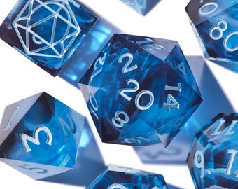 Handmade Dice Set, D&D Dice Collection, Epoxy Resin Dice, Blue Dragon Dice