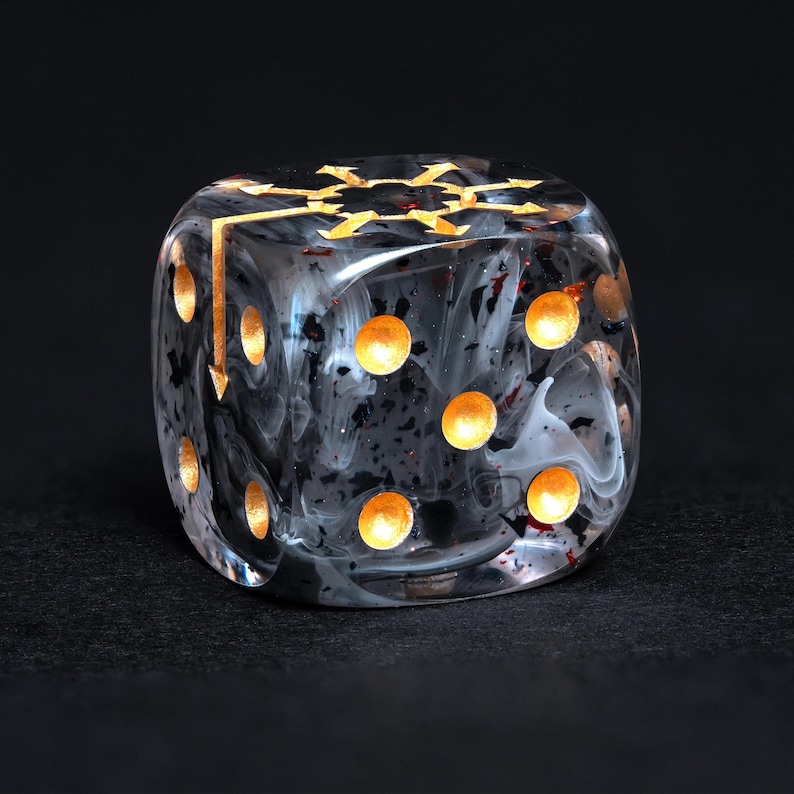 Chaos D6 Dice Set – 16mm Resin Dice with Chaos Star | Red Foil, Black Swirls & Ancient Symbol | Grimdark Dice for Wargames END TTRPGs image 4