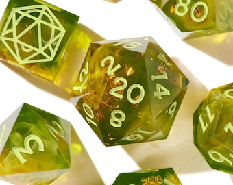 Misty Dice Set for DND | Handmade Sharp Edge Resin Dice Dungeons & Dragons | Forest Spirit, Amethyst Veil, Twilight Mist