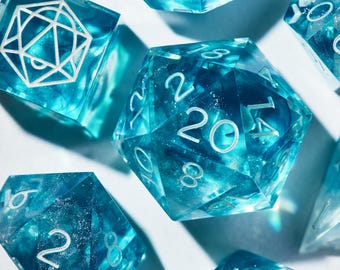 Dice Bell DnD Dice Set Resin Polyhedral Dice Handmade RPG Dice | Azure Magic, Teal Arcana, Spellwave Dice