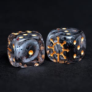 Chaos D6 Dice Set – 16mm Resin Dice with Chaos Star | Red Foil, Black Swirls & Ancient Symbol | Grimdark Dice for Wargames END TTRPGs