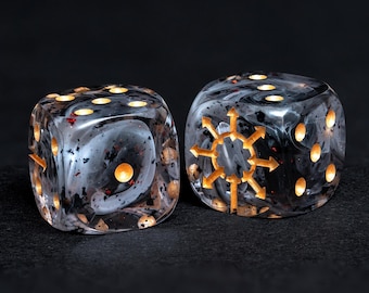 Chaos D6 Dice Set – 16mm Resin Dice with Chaos Star | Red Foil, Black Swirls & Ancient Symbol | Grimdark Dice for Wargames END TTRPGs