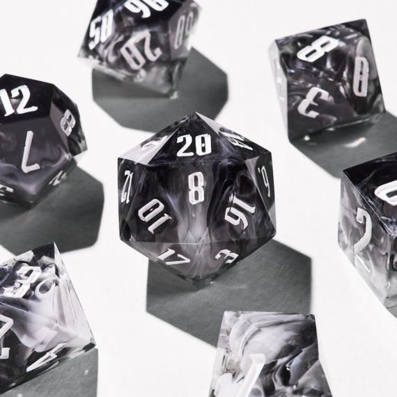Dice Set, RPG Dice Collection, Handmade Epoxy Resin Dice Sets, DnD Player Gift - Ghost Dust Swirl, Bloodfire Gleam, Royal Emerald