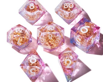 Liquid Core DnD Dice Set, RPG Dice Collection, Handmade Epoxy Resin Liquid Dice Set - Fae Treasury, Poisoned Peony