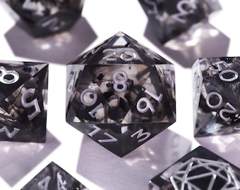 Mystic Dice Set for DND | Handmade Epoxy Resin Sharp Edge RPG Dice | Shadowfell Smoke, Cosmic Mist, Amethyst Veil