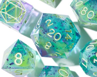 Fey Inspired Dice Set for DND | Handmade Epoxy Resin Sharp Edge RPG Dice | Dungeon Master Gifts