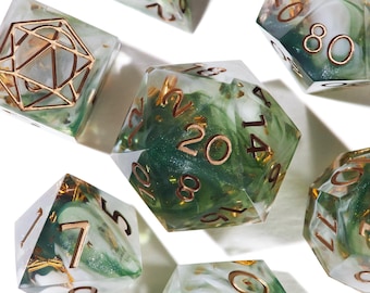 Handmade DnD Dice Set, RPG Dice Collection, Epoxy Resin Dice Set, Elvish Forest Dice