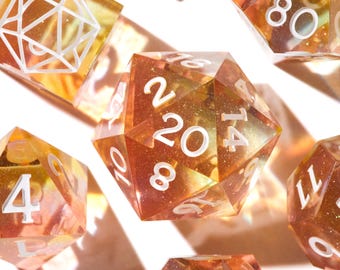 Dice Set for DND | Dice Set | Handmade Sharp Edges RPG Dice | Sunfire Crystal, Phoenix Heart, Poisoned Blood