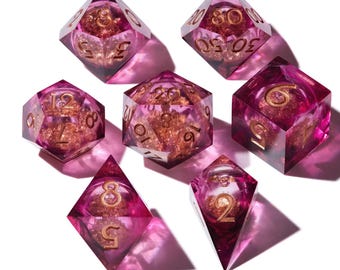 Handmade Liquid Core DnD Dice Set, RPG Dice Collection, Epoxy Resin Liquid Dice Set - Poisoned Peony, Fae Treasury