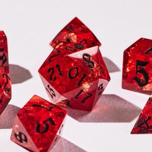 Dice Set, RPG Dice Collection, Handmade Epoxy Resin Dice Sets, DnD Player Gift - Ghost Dust Swirl, Bloodfire Gleam, Royal Emerald image 11