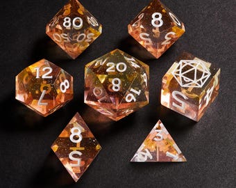 Dice Set for DND | Dice Set | Handmade Sharp Edges RPG Dice | Sunfire Crystal, Phoenix Heart, Poisoned Blood