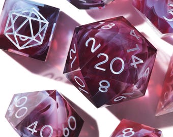 Misty Dice Set for DND | Handmade Sharp Edge Resin Dice Dungeons & Dragons | Poisoned Blood, Amethyst Veil, Twilight Mist