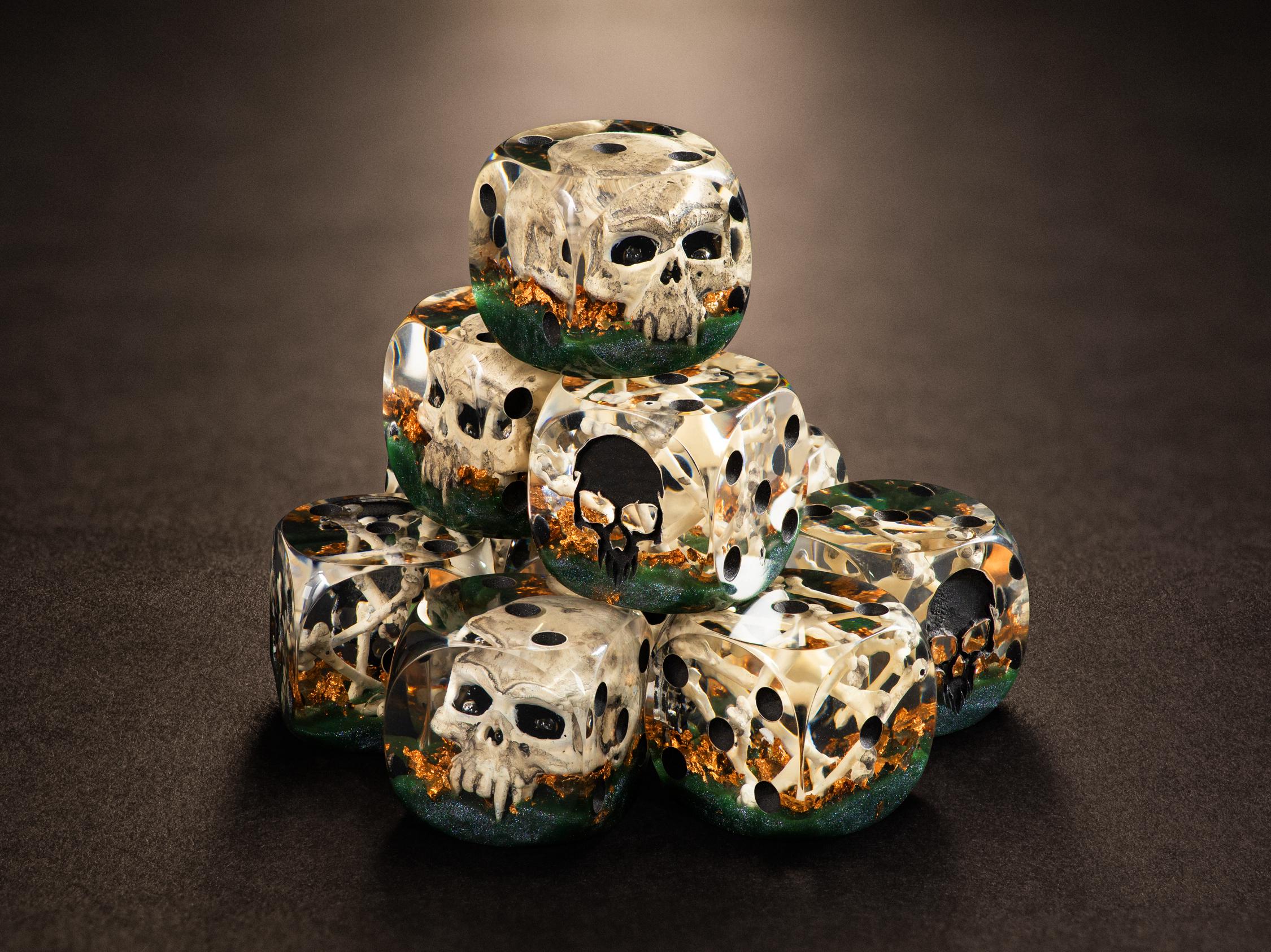 Dice with Skull, D6, Skeleton Dice, Dice Set, Board Games, Epoxy Dice, Necromancer, Zombie Dice, DND, Soft Edges