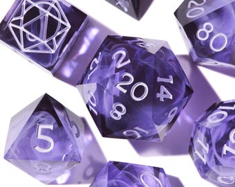 Handmade Dice Set, DnD Dice, Epoxy Resin Dice, Purple Dice, Blue Dice Set