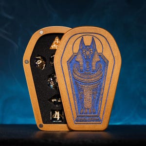 Dice Set, Egypt Theme Dice, Anubis Dice, Gold & Blue Dice, DND, Sharp Edges Dice