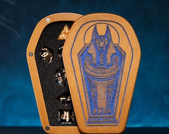 Dice Set, Egypt Theme Dice, Anubis Dice, Gold & Blue Dice, DND, Sharp Edges Dice