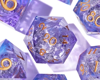 Dice Set, Liquid Core Handmade Dice, Dungeons & Dragons, DND Dice - Lavender Crystal, Royal Sapphire, Sakura Dream