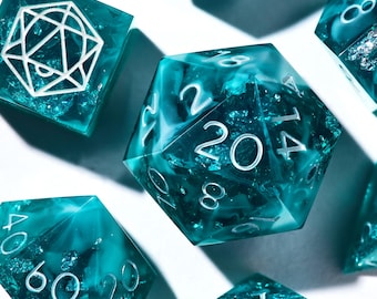 Dice Bell DnD Dice Set Resin Polyhedral Dice Handmade RPG Dice | Teal Arcana, Azure Magic, Spellwave Dice