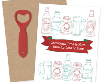 Christmas Card - Adult Holiday Cards - Funny Christmas Card - Ireverent Card - Beer Card - Beer Christmas - Illustrated Card