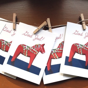 Swedish Christmas Cards Dala Horse Cards Scandavian Christmas Holiday Cards God Jul Card Set Christmas Cards Greeting Card Set image 1