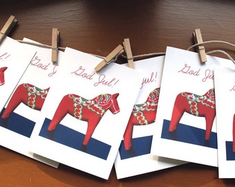 Swedish Christmas Cards - Dala Horse Cards - Scandavian Christmas - Holiday Cards - God Jul - Card Set - Christmas Cards - Greeting Card Set