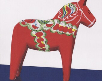 Dala Horse Print - Wall Art - Swedish Folk Art - Scandanavian Art - Folk Art