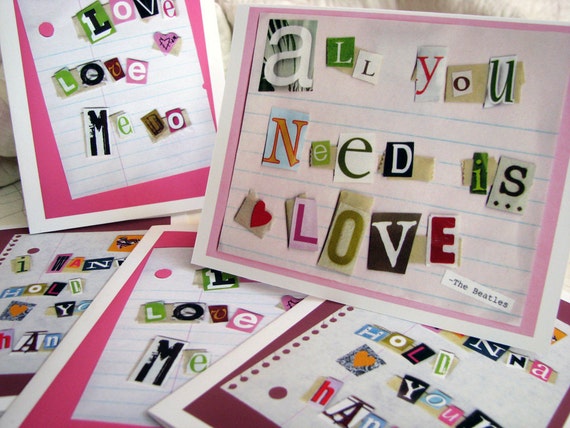 items similar to set of 6 valentine's day cards with