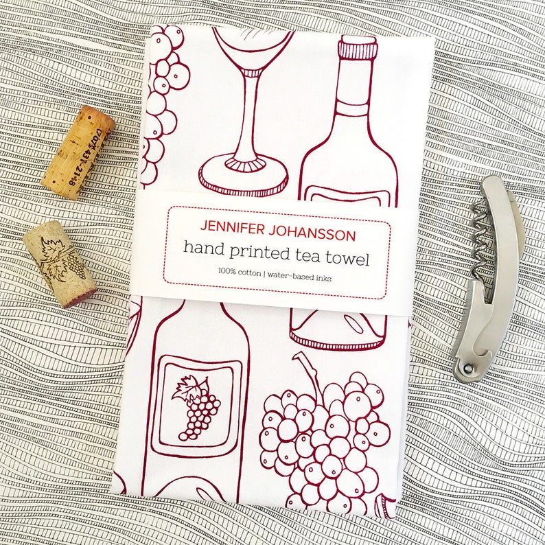 Wine Tea Towel Screen Printed Tea Towel Kitchen Towel Bar Towel Wine Gift Wine Lover Gifts Under 20 Housewarming Flour Sack image 3
