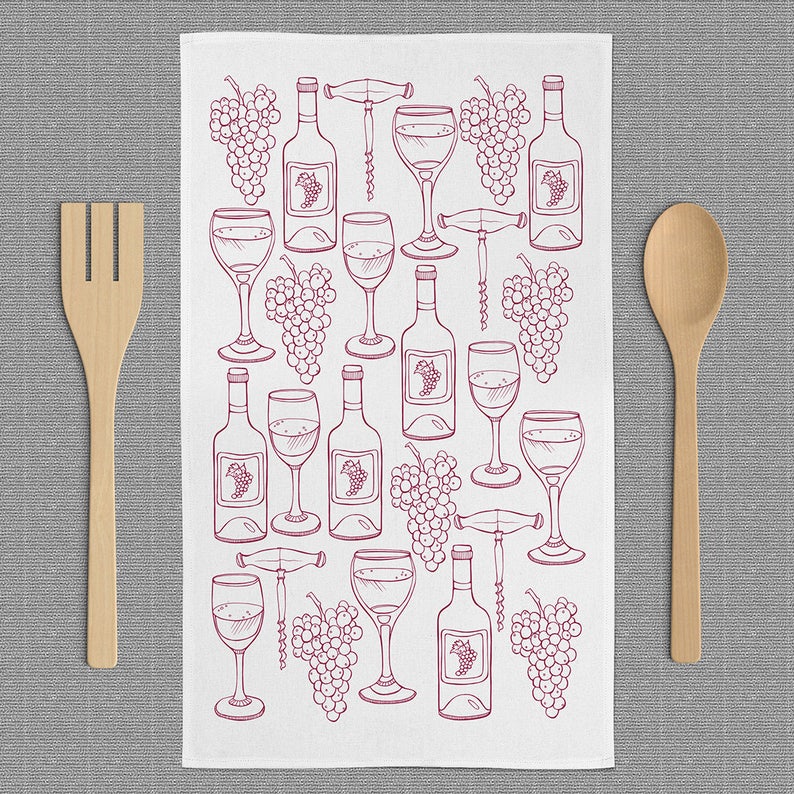 Wine Tea Towel Screen Printed Tea Towel Kitchen Towel Bar Towel Wine Gift Wine Lover Gifts Under 20 Housewarming Flour Sack image 2