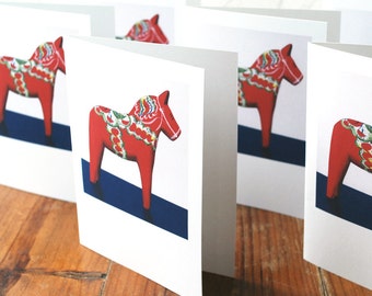 Dala Horse Cards - Scandanavian Cards - Card Set - Swedish Folk Art - Dala Horse -  Gifts Under 20 - Gifts for Grandma - Small Gifts