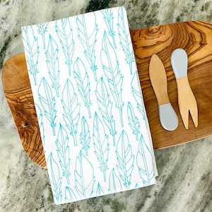Aqua Feather Tea Towel - Free Shipping