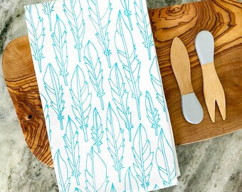 Pano de prato Aqua Feather com estampa serigráfica