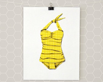 Swimsuit Art Print - Vintage Swimsuit Art - Bathing Suit Print - Lake House Decor - Retro Swimsuit Art - Bathroom Decor - Beach House Decor