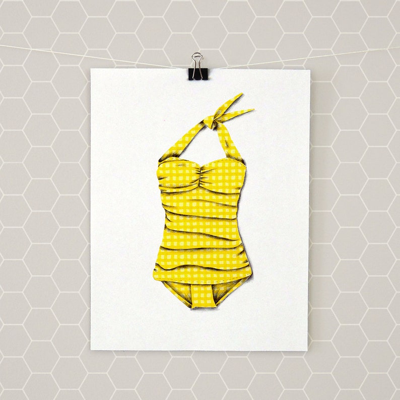 Swimsuit Art Print Vintage Swimsuit Art Bathing Suit Print Lake House Decor Retro Swimsuit Art Bathroom Decor Beach House Decor image 1