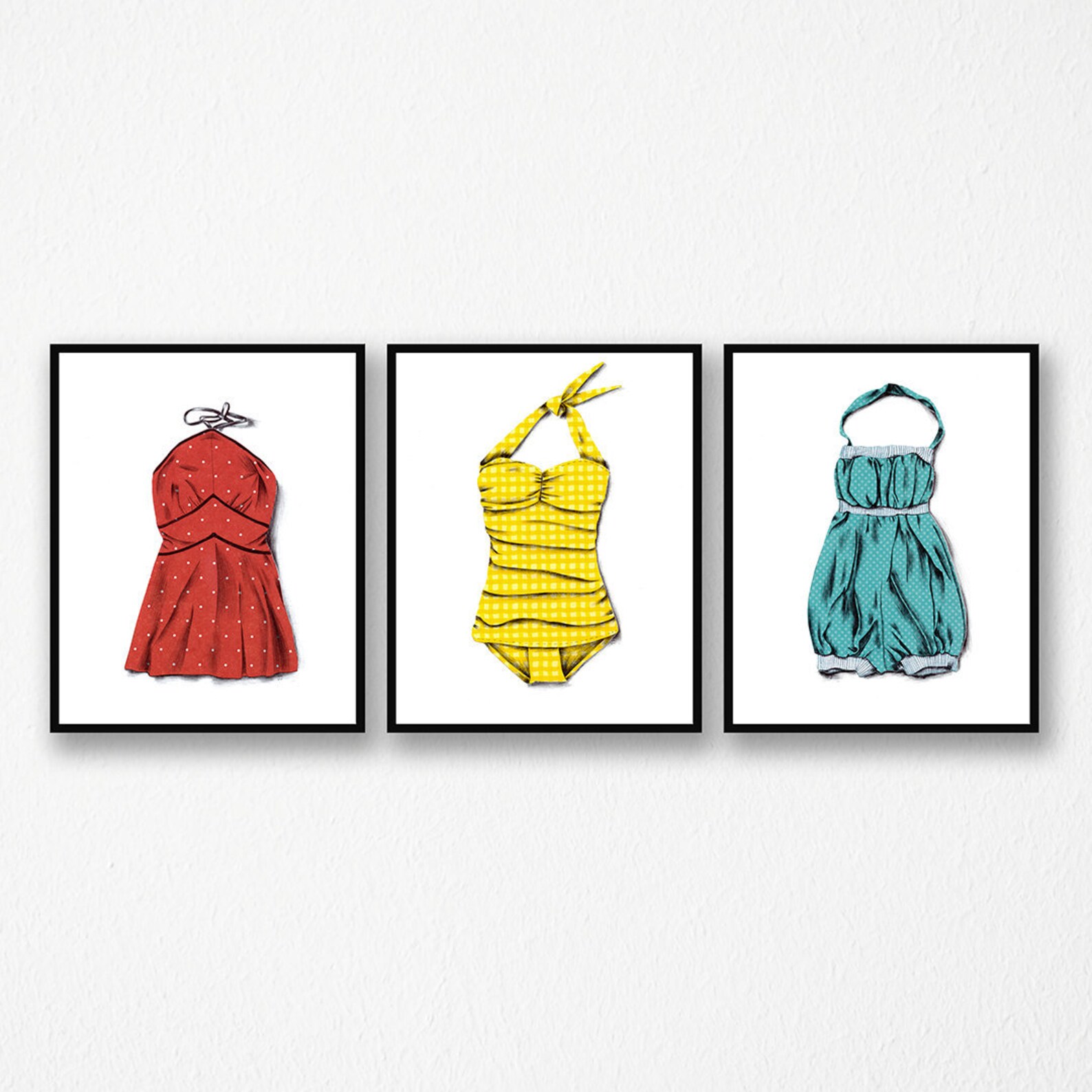 Swimsuit Art Prints Set of 3 Prints Vintage Swimsuit Art Bathing Suit ...