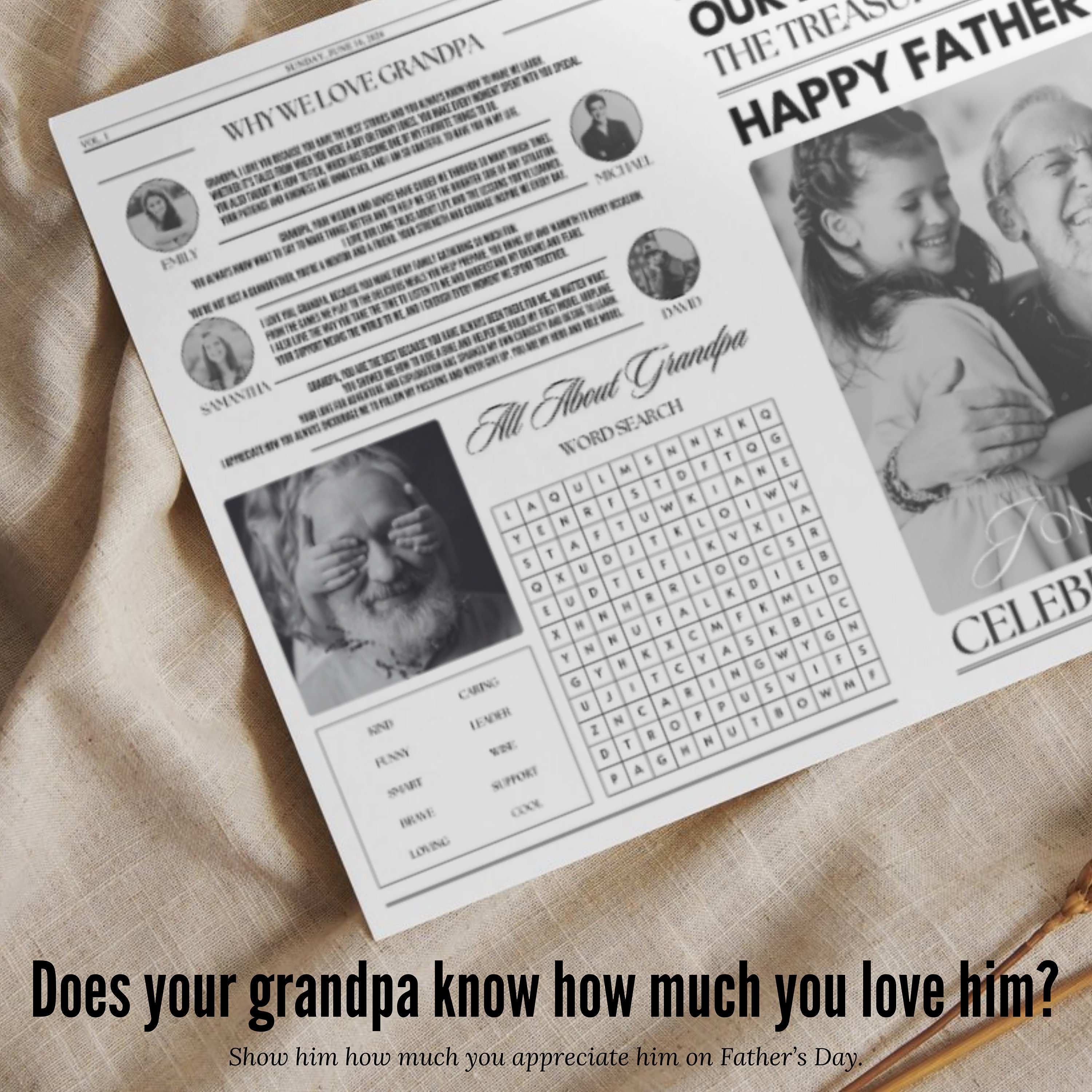 Editable Fathers Day Grandpa Newspaper Template, Custom Canva Festive ...
