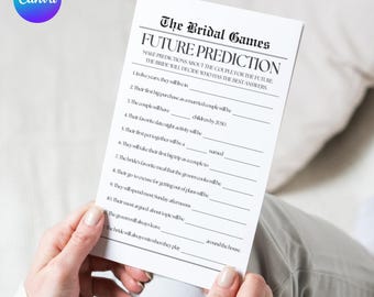 Bridal Shower Prediction Game Printable, Custom Editable Bridal Game Canva Newspaper Template, Fun Bridal Game Printable, Gift For Bride 129